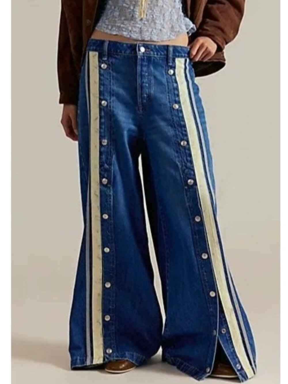 NEW Free People We the Free Finish Line Wide-Leg High-Rise Jeans Snap Button 26